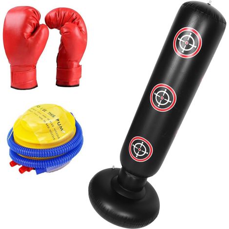 Sac de frappe gonflable en PVC - Pour Enfants - Base stable avec remplissage eau/sable - Hauteur 100 cm - Livré dégonflé (1/5)