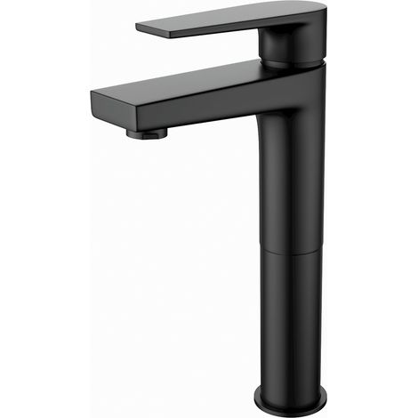 Aloni erhöhte Waschtischarmatur schwarz matt aus Messing für große Waschbecken modern Design mit Strahlregler (1/3)