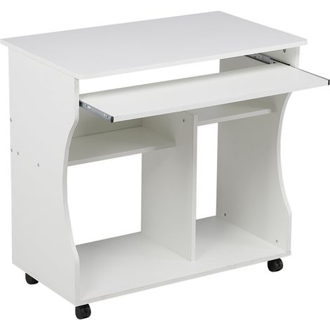 Homevive Mesa Escritorio Blanco con Ruedas, Mesa de Ordenador, Mesa de Estudio, con Cajones, Estanterías, para Estudio, Oficina, Despacho (1/5)