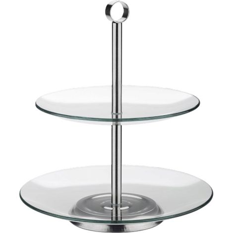 Plateau en verre rond à deux étages, Annette, acier inoxydable, verre, 2 assiettes, 21 + 25 cm (1/3)