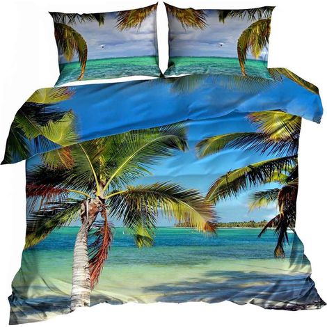Ropa de cama de satén de algodón 3D 160x200cm PALMERAS (1/3)