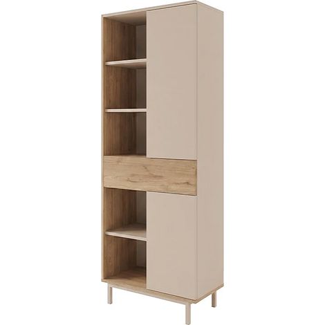 Bibliothèque avec 2 portes, 1 tiroir et 5 niches - Beige et Naturel clair - REYALA (1/5)