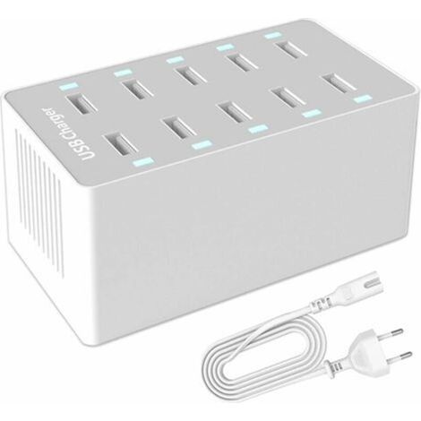 Station de Charge USB, hub Chargeur USB de 50 W à 10 Ports, Chargeur USB multiport avec Smart Detect, Compatible avec iPhone, Galaxy, Tablette iPad et Autres appareils de Charge USB Chargeur USB (1/5)