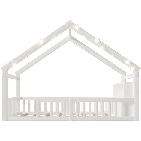 Letto a casetta per bambini 90 x 190 cm con sponde, pino, bianco, senza materasso (1/5)