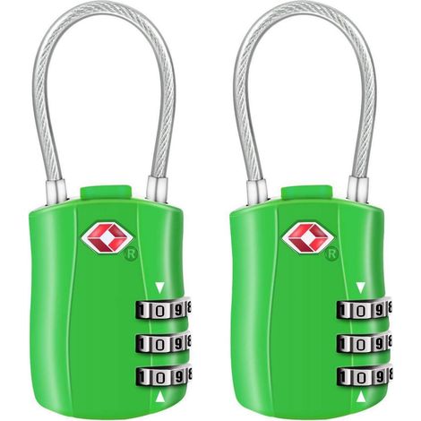 2er Set TSA Gepäckschlösser mit 3-stelligem Zahlenschloss, Grün