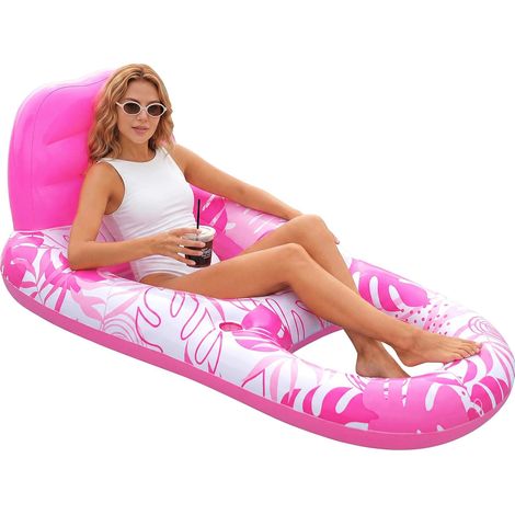 Matelas Gonflable pour Adultes, Transat de Piscine Gonflable, Bouée Flottante Type Radeau avec Porte-Gobelets, Repose-Pieds et Dossier Réclinable pour Piscine et Eau (1/5)