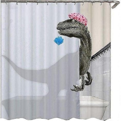 Rideau de douche à motif dinosaure mignon 120x180cm, imperméable, avec 12 crochets en plastique. (1/5)
