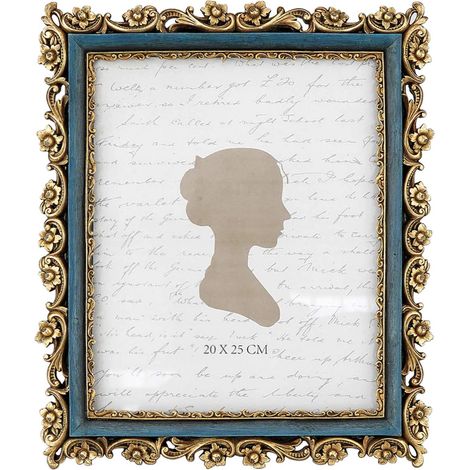 Cadre photo vintage 20,3 x 25,4 cm - Cadre photo avec façade en verre - Décoration murale - Idée cadeau - Doré et bleu (1/5)