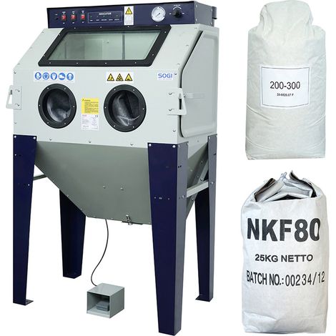 Sabbiatrice SOGI S-100 + sacco 25 kg di corindone grana 80 + 25 kg microsfere vetro grana 200/300