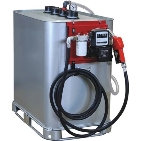 Cuve à fuel galvanisée 700L double paroi avec station à gasoil 230V 60 l/min et pistolet automatique (1/2)