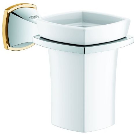 Portagomma Grandera con lavabocca in vetro ceramico, colorazione: Cromo / Oro - 40626IG0 (1/3)