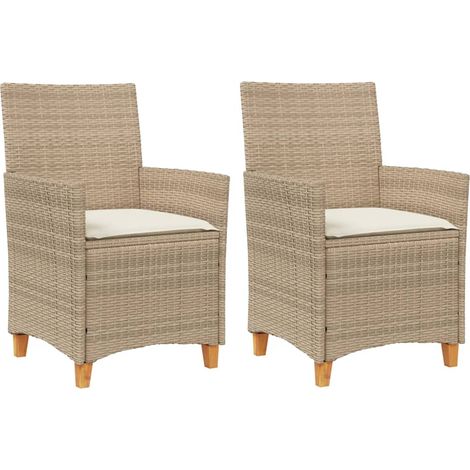 Lot de 2 Chaises de jardin,Chaise d'extérieur coussins beige résine tressée bois CFW3646429 (1/5)