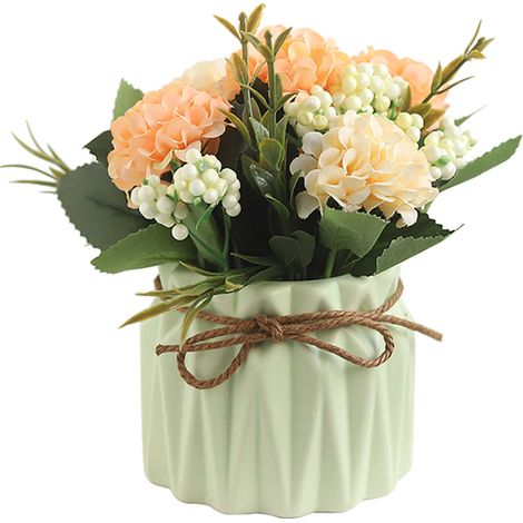 YIDOMDE Fleurs artificielles avec pots Bouquet d'hortensias artificiels avec vase en céramique Pots de fleurs artificielles Living Room Office Garden Balcony Wedding Green (1/3)