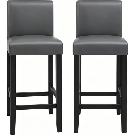 Set de 2 taburetes de bar con respaldo de madera y polipiel 41 x 37,5 x 110 cm negro y gris HOMVRA (1/5)