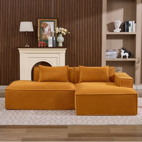 Canapé de tejido poliéster amarillo mostaza 235 cm con 2 cojines (1/5)