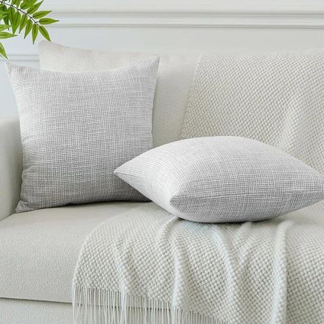 Lot de 2 housses de coussin en lin 50 x 50 cm, taies d'oreiller unies pour canapé et décoration intérieure maison (1/5)