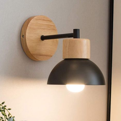E27 Moderne Applique Murale Métal Style En Fer Forgé Bois Ceinture Applique Murale Creative Nordique Eclairage Suspension Luminaire (Noir) (1/5)