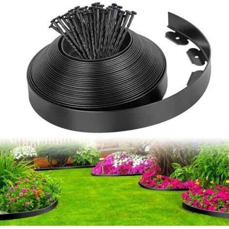 Bardusch-Bordure de Pelouse Flexible, 5M x 5CM Plastique Bordure de Jardin Clôture de Bordure de Pelouse sans Creuser avec 15 Piquets de Fixation pour Fleurs Parterre, Cour Allée, Aménagement Paysager (1/4)