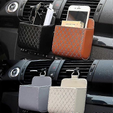 Sac de rangement pour voiture, organiseur de tableau de bord suspendu en cuir avec grille d'aération, support pour lunettes et téléphone, accessoires de voiture (1/5)