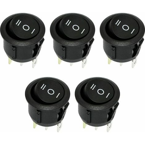 RIIEYOCA Interrupteur à bascule rond 5 pièces, interrupteur à bascule 3 broches 3 positions interrupteur à bascule à bascule ON-Off 6A/250V AC (noir) (1/5)