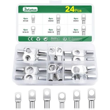 Packung mit 24 Rohrösen – 16 mm², 25 mm², 35 mm² – verzinntes Kupfer – für M8- und M10-Kfz-Ösen (1/5)