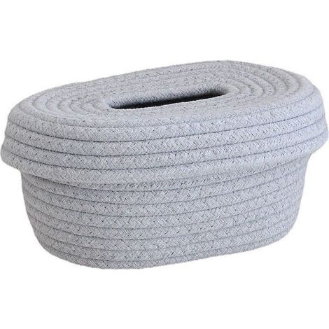 Boîte à mouchoirs en coton tressé fait main, porte-serviettes décoratif gris pour rangement de bureau et maison (1/5)