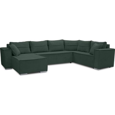 AX LIVING Ecksofas groß Lovere 314 cm – Sofa dunkelgrün mit Schlaffunktion & Struktur