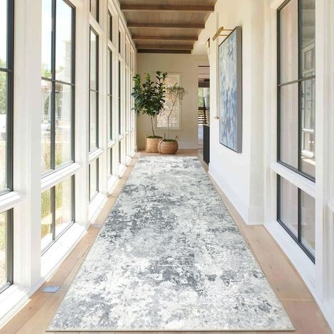 Tapis Couloir Moderne 80x300cm Gris Foncé Tapis de Passage Long Devant Evier pour Cuisine Entree Interieur Moderne de Chambre Antidérapant (1/5)