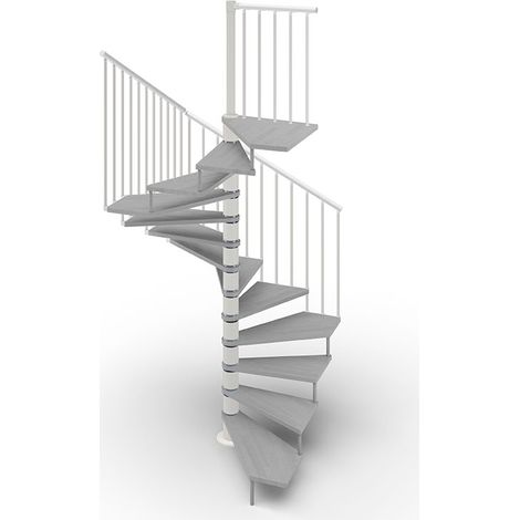 Escalier colimaçon 15 marches - Haut. à franchir 3.08 à 3.60m - Ø105cm - Trémie carrée - struct. blanche et marches couleur béton - TEKLA105/SBMCIM-15