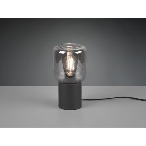 Mini LED Tischleuchte Schwarz Glasschirm Rauchfarbig, Höhe 24cm (1/5)