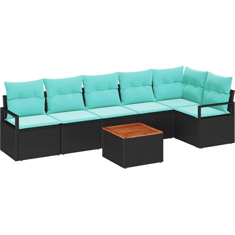 Set Divano da Giardino con cuscino 7 pcs Nero polyrattan vidaXL