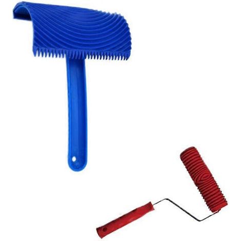 Ensemble d'outils imitation bois, rouleau en caoutchouc, outil imitation bois réaliste, revêtement imitation bois, bleu rouge (1/5)