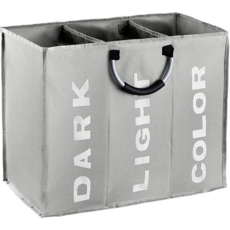 Grand panier à linge à 3 compartiments, sac de rangement pliable en tissu avec poignées, 85 L, 60 x 32 cm, gris (1/5)