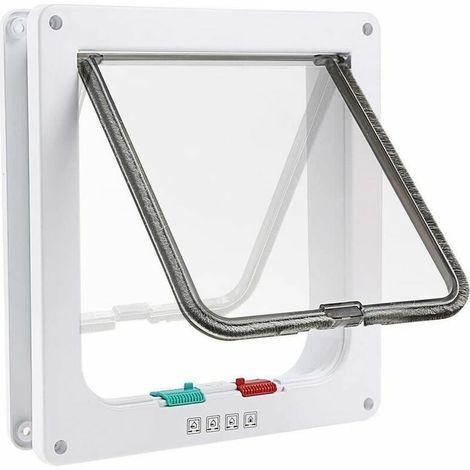 Chatière à 4 Positions Chatière pour Chat avec Tunnel Cache Découpe Chatière Chien Porte de Chat avec Serrure Chatières pour Petit Animaux Cat Mate Verrouillable Facile à Installer Blanc(M)