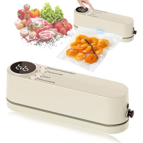 Mini envasadora al vacío portátil 7 en 1，3 velocidades，recargable，incluye 5 bolsas de vacío，ideal para almacenar alimentos y aperitivos (blanca) (1/2)