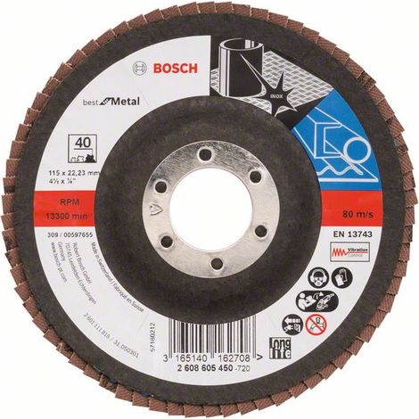 Disque à lamelles Bosch X571, pour métal, coudé, 115 x 22,23 mm, 40, verre 10 pièces (1/4)
