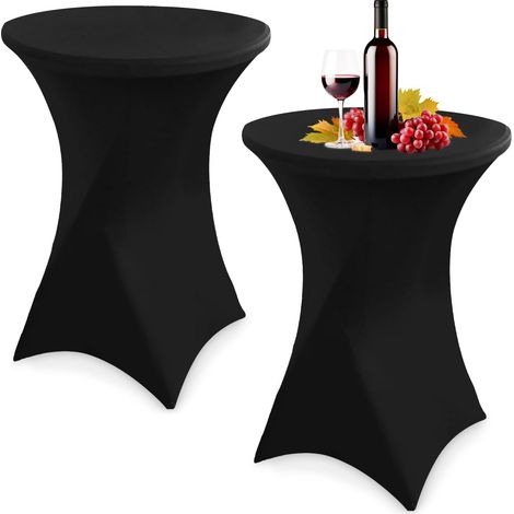 Lot de 2 Stretch Nappe Housse, Housse Mange Debout 80 x 110 cm, Extensible Nappe Mange Debout, Nappes Table Haute Ronde pour Restaurant Bar Table Cocktail de Banquet de Mariage (Noir) (1/5)