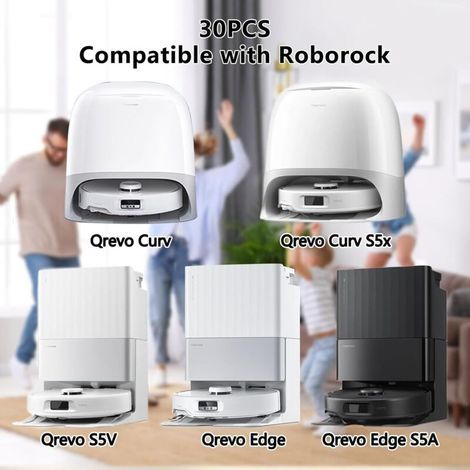 Lot de 30 accessoires de rechange pour Roborock Qrevo Curve/Curv S5X/Edge/Edge S5A/S5V/P20 Pro:4 brosses principales,6 brosses latérales,4 filtres Hepa,6 sacs à poussière,8 tampons de nettoyage (1/3)