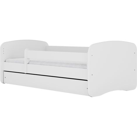 Lit enfant 80x160 cm avec tiroir et barrière avec matelas blanc (1/5)