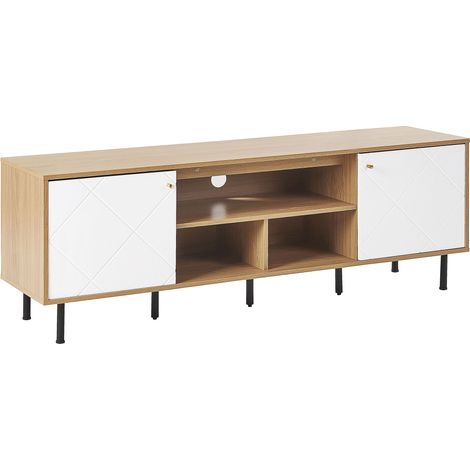 Porta TV in truciolato bianco chiaro 160 x 56 x 40 cm gambe nere metallo Palmer
