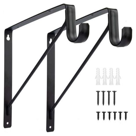 Lot de 2 supports d'étagère robustes pour tringle de placard avec support, noir (1/5)