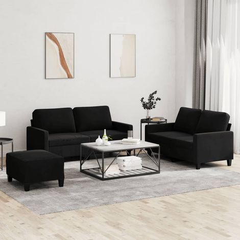3-tlg. Sofagarnitur mit Kissen Schwarz Samt (1/5)