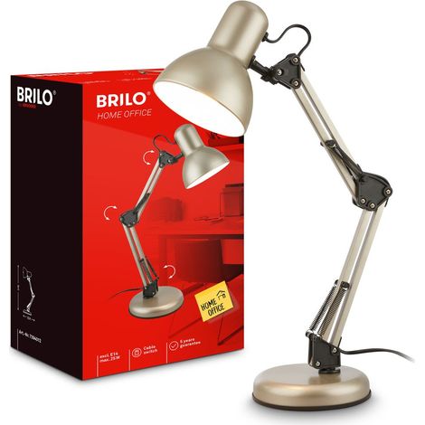 Briloner Lampe de bureau orientable 22,4x54,6 cm douille E14 max. 25W interrupteur filaire satin métallisé - Lampe de table bureau salon (1/5)