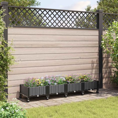 vidaXL Vaso da Giardino con Ruote Nero 160 x 40 x 29 cm PP