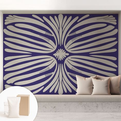 Papier peint intissé mural avec colle pour salon et chambre Décoration murale rapide - Colle incluse gratuite Symétrie florale 208x146 cm (1/5)