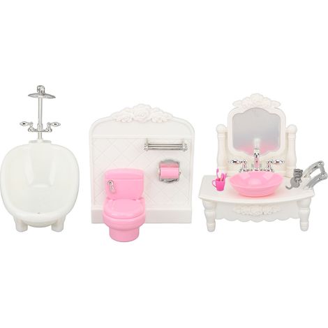 Ensemble de salle de bain pour maison de poupée : baignoire, toilettes, meuble-lavabo, accessoires pour maison de poupée à l'échelle 1/12 (1/5)