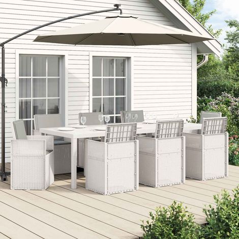 vidaXL Ensemble de salle à manger pour jardin 9 pc Blanc et gris clair (1/5)