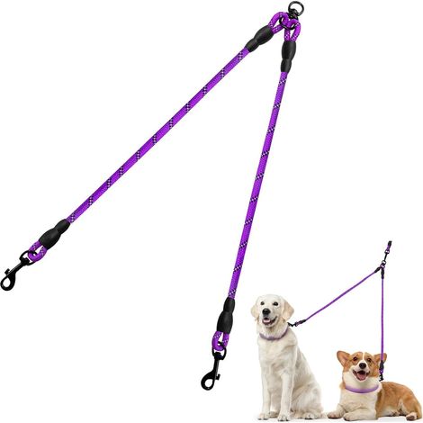 Attache double pour laisses de chien, séparateur de laisses pour deux chiens, anti-nœuds, cordes de randonnée, convient aux chiots et aux chiens de petite et moyenne taille, 76 cm, violet (1/5)