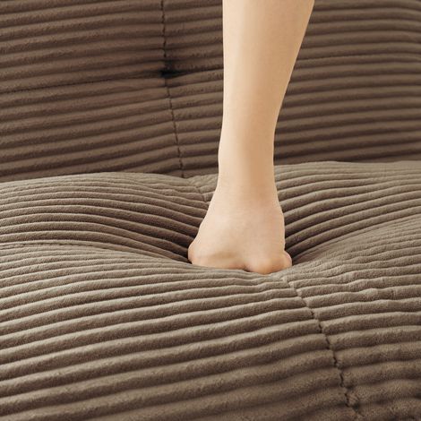 Ottoman Cordelia en velours côtelé marron, pouf de rangement chic, assise moelleuse pour salon, chambre, pièce de vie, 1 pièce, tissu durable, tons terre, déco cosy. (1/5)