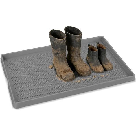 Bac à chaussures extra large en silicone pour intérieur et extérieur, antidérapant pour chaussures boueuses et humides, noir, 30x16 Inches, Tapis de porte d'entrée, patio (1/5)